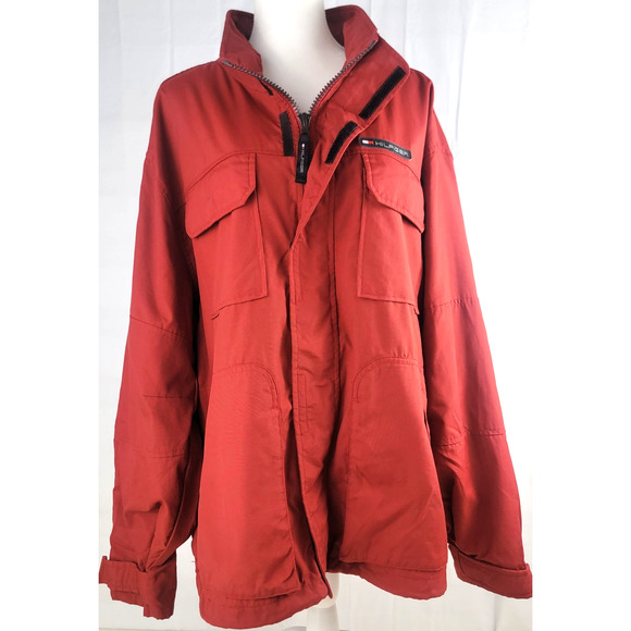 Vintage Tommy Hilfiger SCI-MAC Jacket Men's XL Red Zip Up Y2K Gorpcore Preppy - Picture 1 of 14